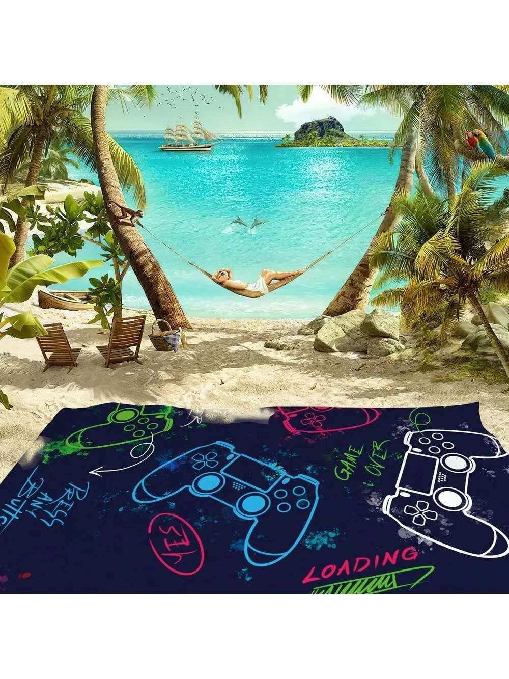 1pc, 29*59 Inch, Game On: Ultra-Light, Quick-Drying Microfiber Towel - Fashionable Design For Gamers, Perfect For Pool, Camping And Travel Beach Towel