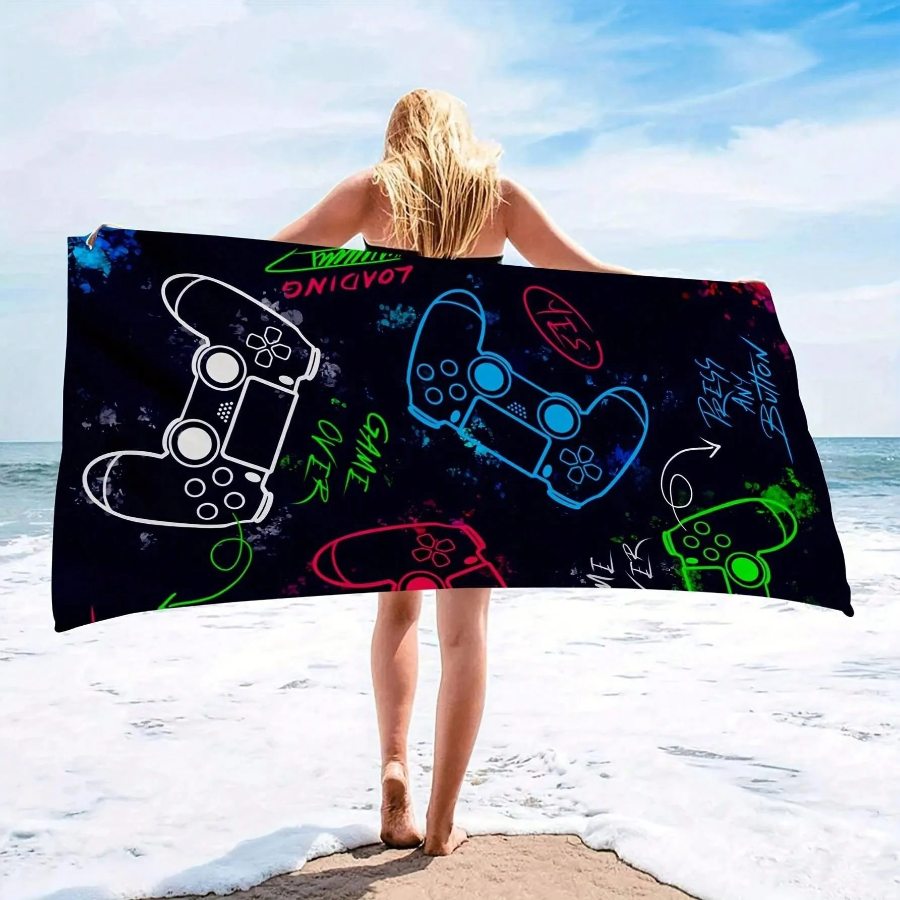 1pc, 29*59 Inch, Game On: Ultra-Light, Quick-Drying Microfiber Towel - Fashionable Design For Gamers, Perfect For Pool, Camping And Travel Beach Towel
