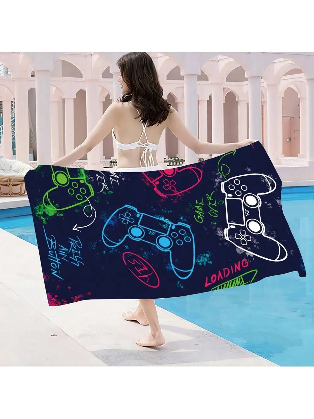 1pc, 29*59 Inch, Game On: Ultra-Light, Quick-Drying Microfiber Towel - Fashionable Design For Gamers, Perfect For Pool, Camping And Travel Beach Towel