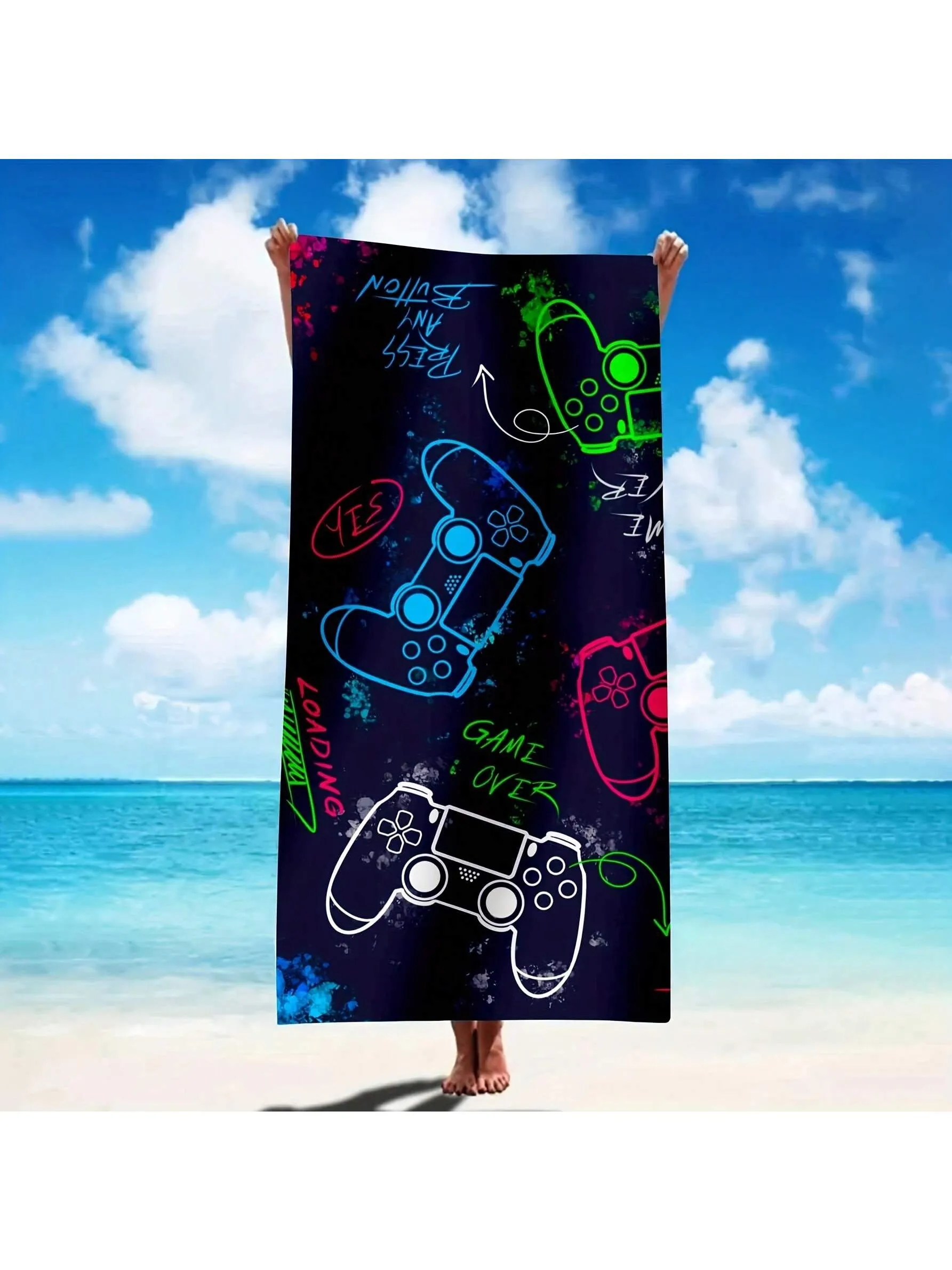 1pc, 29*59 Inch, Game On: Ultra-Light, Quick-Drying Microfiber Towel - Fashionable Design For Gamers, Perfect For Pool, Camping And Travel Beach Towel