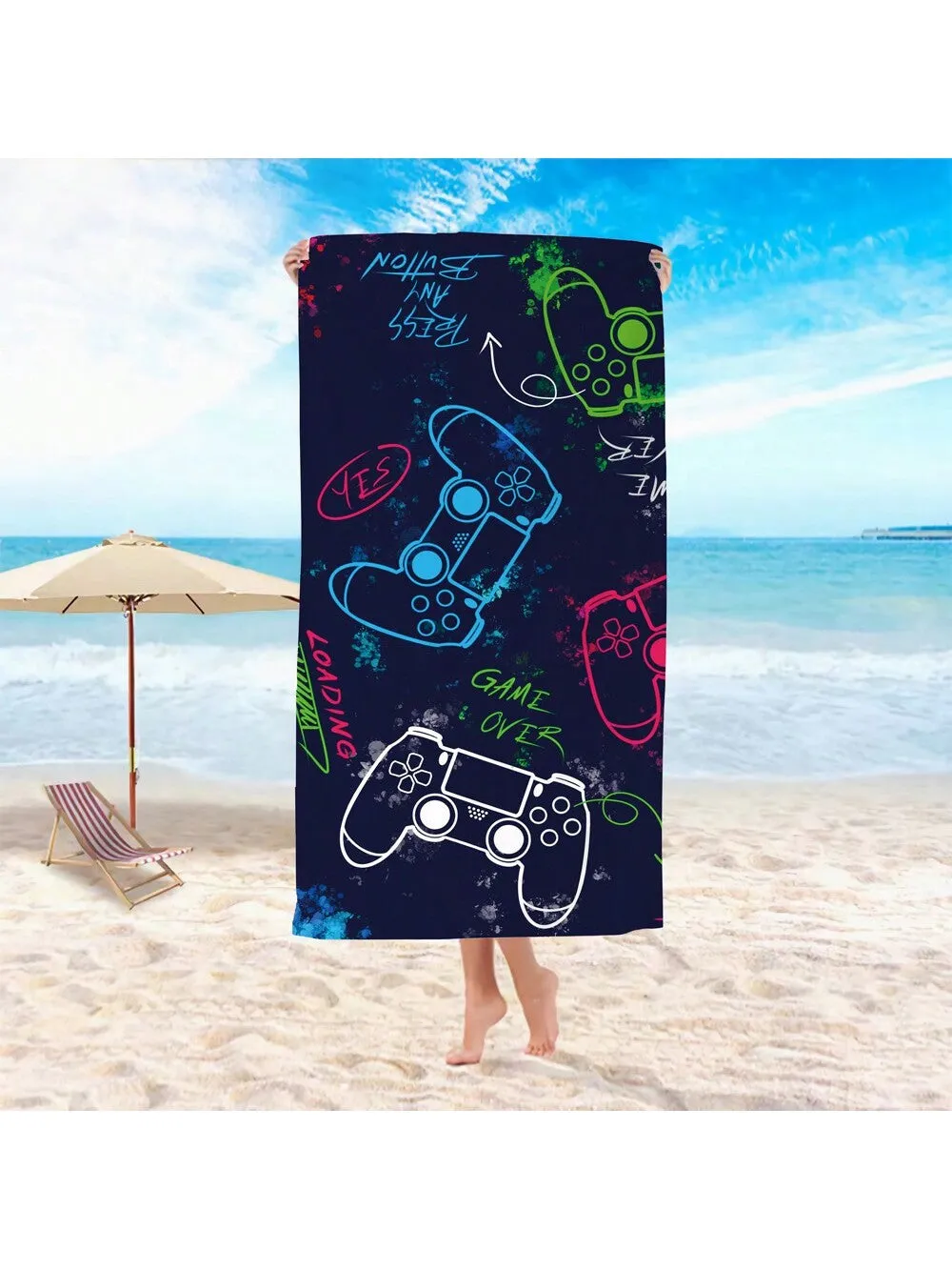 1pc, 29*59 Inch, Game On: Ultra-Light, Quick-Drying Microfiber Towel - Fashionable Design For Gamers, Perfect For Pool, Camping And Travel Beach Towel