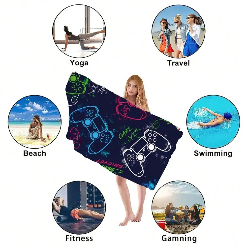1pc, 29*59 Inch, Game On: Ultra-Light, Quick-Drying Microfiber Towel - Fashionable Design For Gamers, Perfect For Pool, Camping And Travel Beach Towel