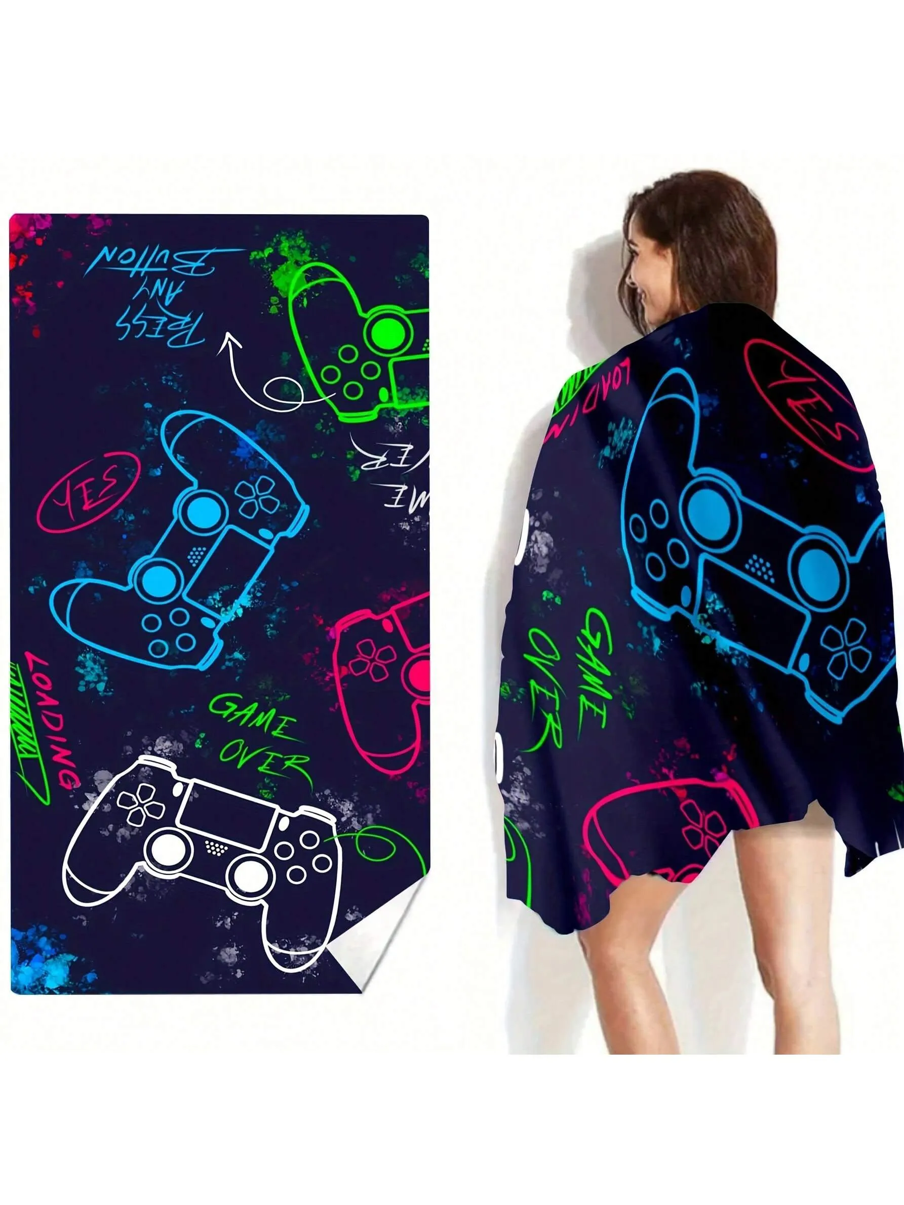 1pc, 29*59 Inch, Game On: Ultra-Light, Quick-Drying Microfiber Towel - Fashionable Design For Gamers, Perfect For Pool, Camping And Travel Beach Towel