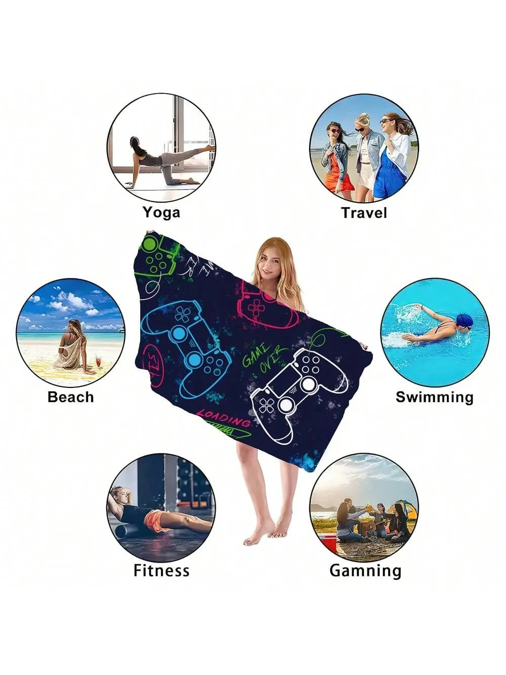 1pc, 29*59 Inch, Game On: Ultra-Light, Quick-Drying Microfiber Towel - Fashionable Design For Gamers, Perfect For Pool, Camping And Travel Beach Towel