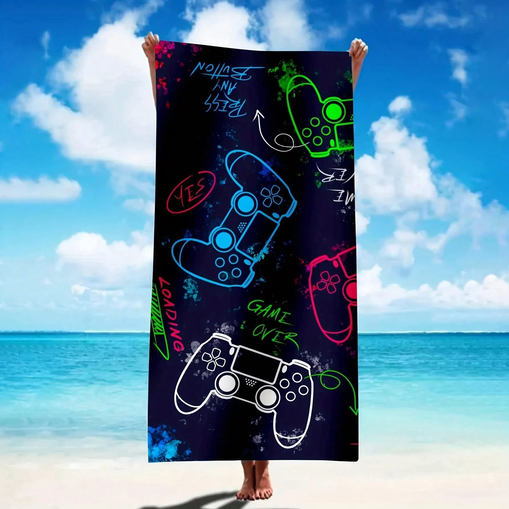 1pc, 29*59 Inch, Game On: Ultra-Light, Quick-Drying Microfiber Towel - Fashionable Design For Gamers, Perfect For Pool, Camping And Travel Beach Towel