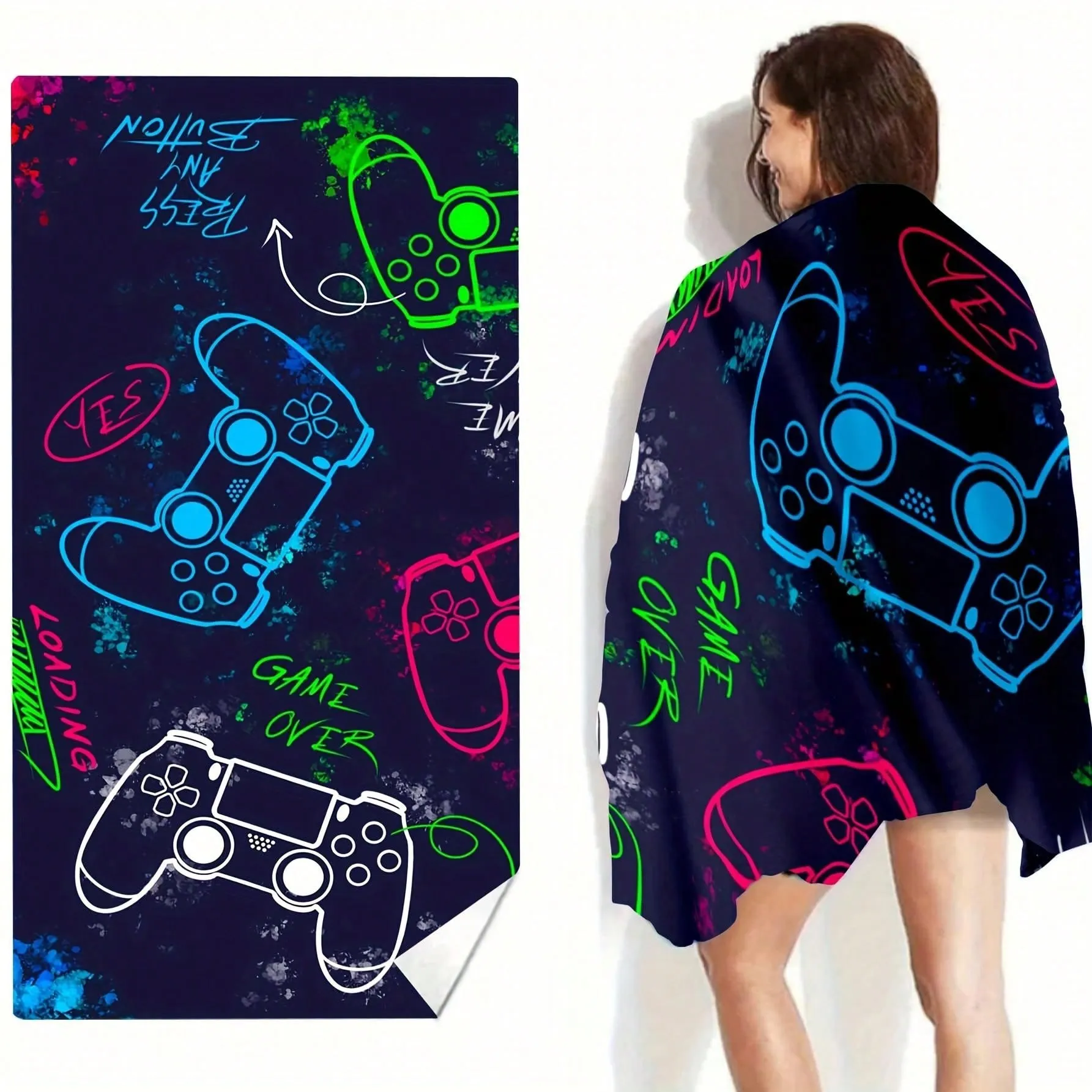 1pc, 29*59 Inch, Game On: Ultra-Light, Quick-Drying Microfiber Towel - Fashionable Design For Gamers, Perfect For Pool, Camping And Travel Beach Towel
