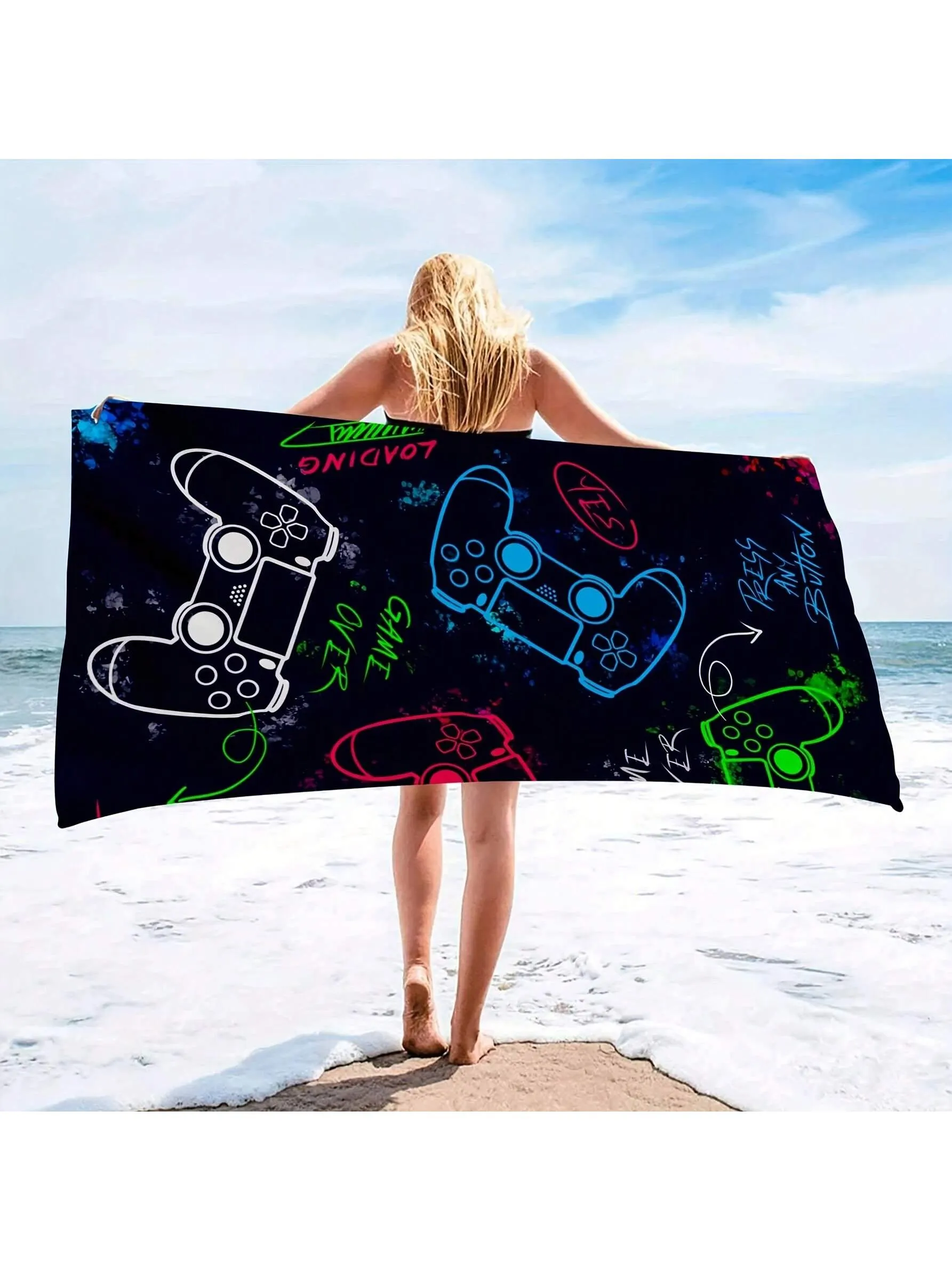 1pc, 29*59 Inch, Game On: Ultra-Light, Quick-Drying Microfiber Towel - Fashionable Design For Gamers, Perfect For Pool, Camping And Travel Beach Towel