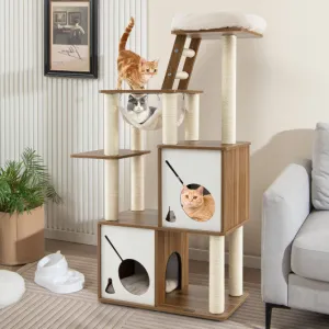 57" Cat Tree Tower Multi-Level Activity Center with Scratching Posts-Natural