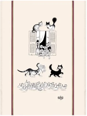 Cats at the Window (Chats à la fenêtre) Dubout Cats Tea Towel