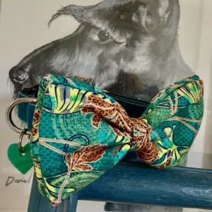 Club Tropicana Teal Velvet Dog Collar With Detachable Bow Tie