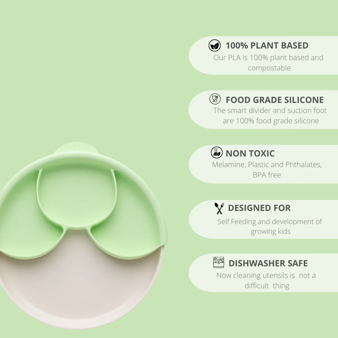 Healthy Meal Suction Plate with Dividers Set Vanilla/Key Lime