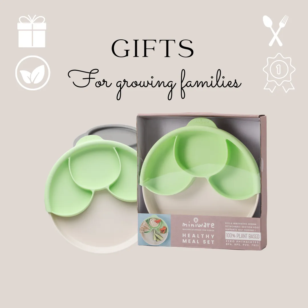 Healthy Meal Suction Plate with Dividers Set Vanilla/Key Lime
