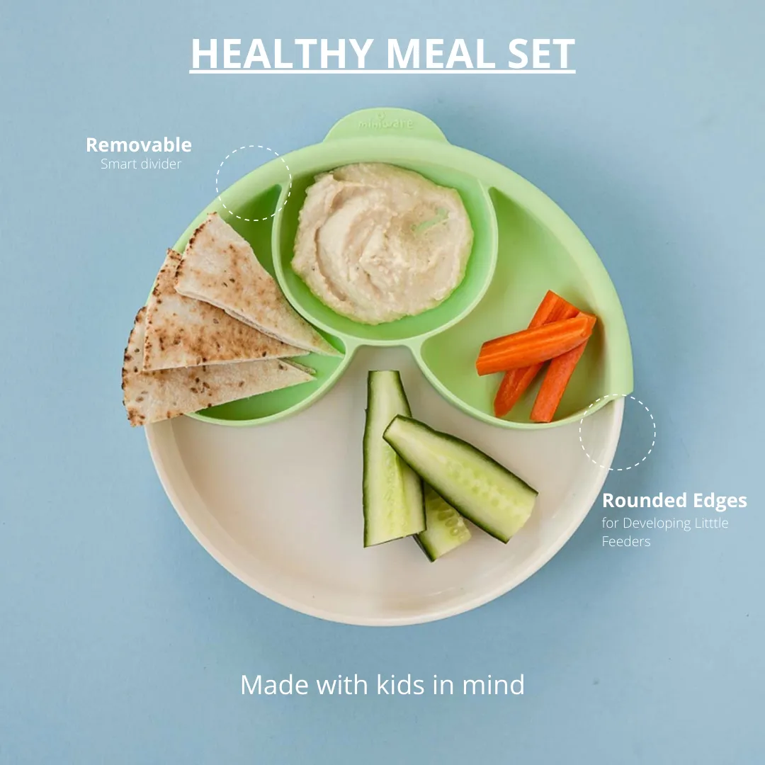 Healthy Meal Suction Plate with Dividers Set Vanilla/Key Lime