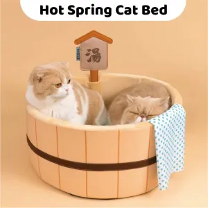 Japanese Style Hot Spring Pool Cat Bed | Bathtub Shape Dog House Detachable Puppy Basket Basin Kitten Nest Pad | Plush Sleeping Bed