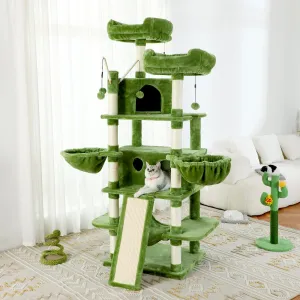 KZLAA Large Cat Tree 69" Beige Tall Cat Tower Multi Level Big Cat Climbing Stand