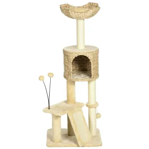 Multi-level Cat Tree Tower w/ Scratchers, Cat House, 116cm - Beige
