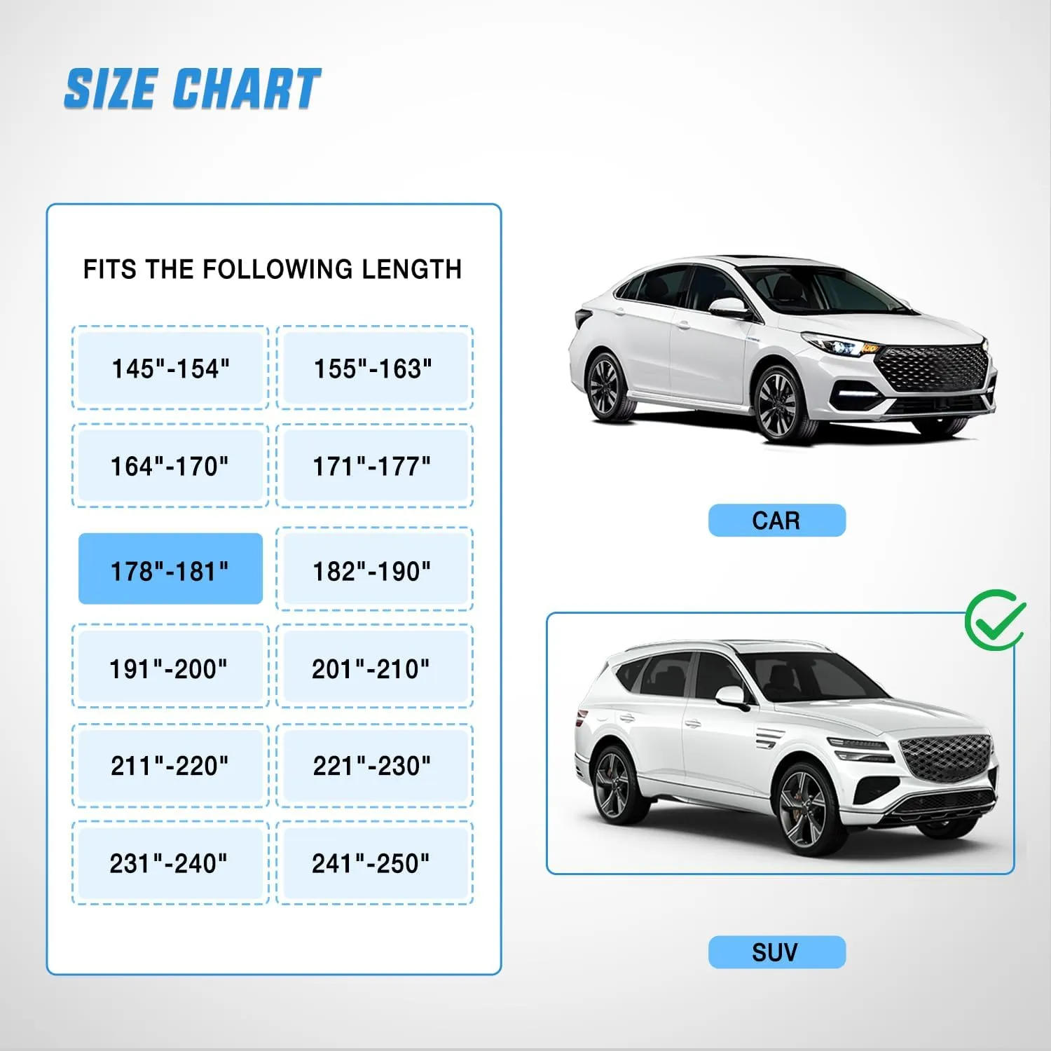 Universal Fit for SUV Jeep-Length (Up to 181in) Car Cover UV Protection