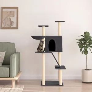 vidaXL Cat Tree with Sisal Scratching Posts Dark Grey 143 cm