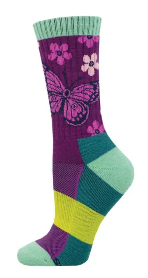 Women's Marino Wool Wild Wings Crew Sock - Purple